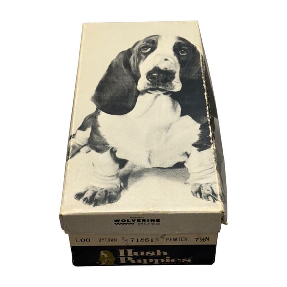 Vintage Hush Puppies Shoes Pewter Wolverine World Wide Basset Hound BOX ONLY - Picture 1 of 6